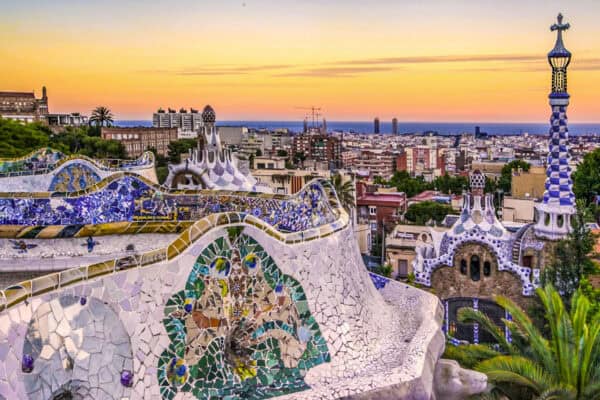 overlooking parc guell at sunset