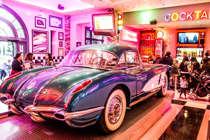 old 50s car on display in diner