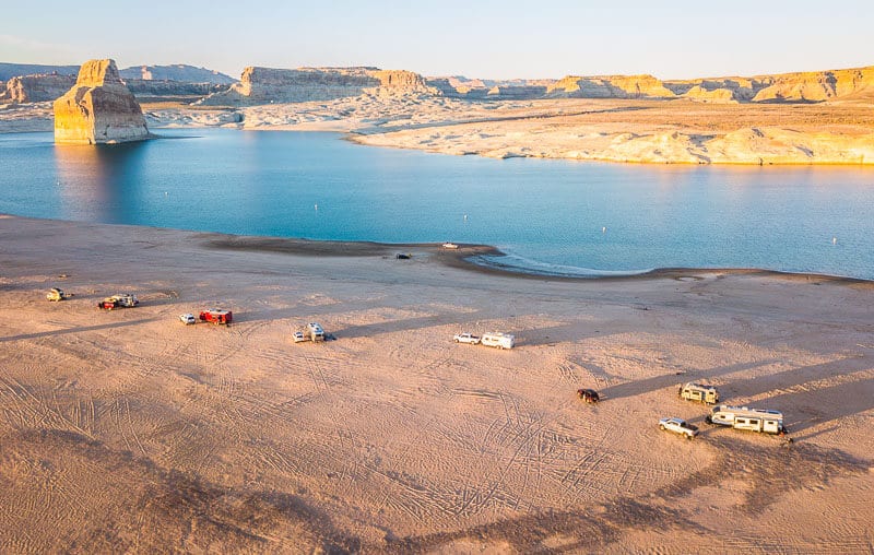 aerial view of Lone rock beach lake powell