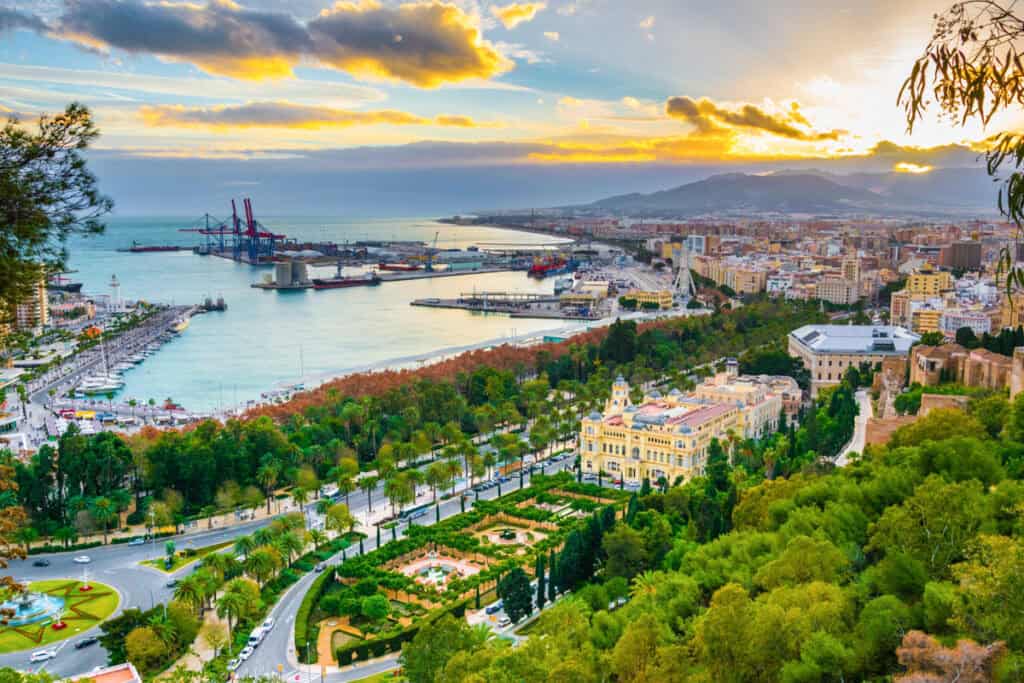 aerial view of town and beah at malaga spain