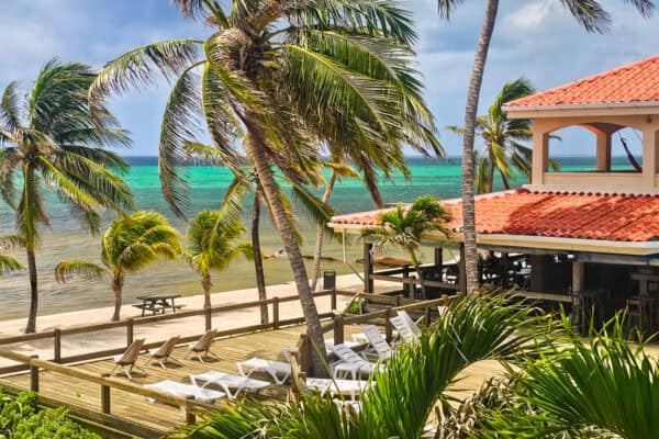 view overlooking sunbreeze hotel pool over the reef at ambergris Caye