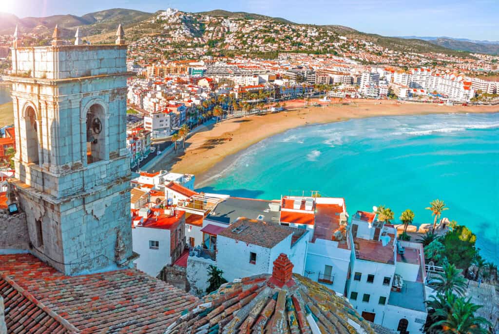View of the sea from a height of Pope Luna's Castle. Valencia, Spain.  Peniscola. Castell